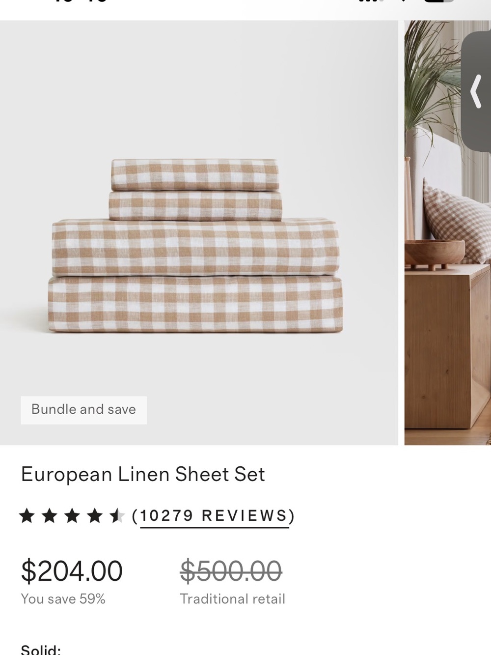 Quince European Linen Sheet Set in Beige Gingham